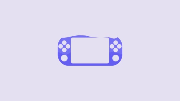Blue Portable Иконка Игровой Приставки Изолированы Фиолетовом Фоне Знак Геймпада — стоковое видео