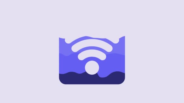Μπλε Ασύρματο Internet Σύμβολο Δικτύου Απομονωμένο Μωβ Φόντο Γραφική Κίνηση — Αρχείο Βίντεο