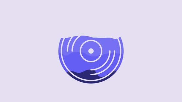 Icono Disco Vinilo Azul Aislado Sobre Fondo Púrpura Animación Gráfica — Vídeos de Stock