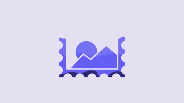 Blue Postal Stamp Icon Isolated Purple Background Video Motion Graphic — Vídeo de Stock