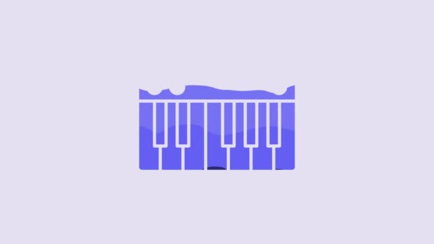 紫色の背景に分離されたブルーミュージックシンセサイザーアイコン 電子ピアノ 4Kビデオモーショングラフィックアニメーション — ストック動画