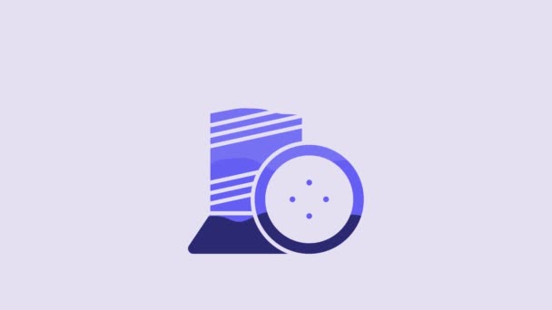 Голубая Швейная Тройка Шпильке Значок Пуговицы Выделены Фиолетовом Фоне Катушка — стоковое видео