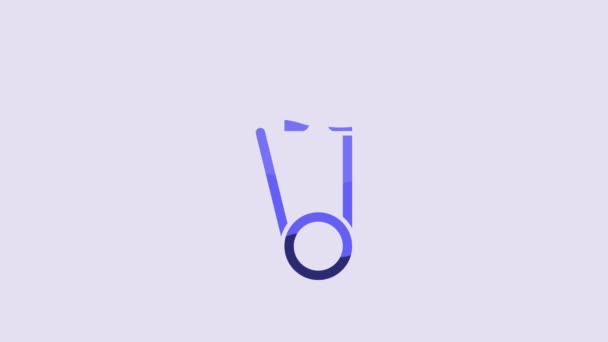 Blue Classic Closed Steel Safety Pin Icon Isolated Purple Background — Wideo stockowe