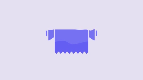 蓝色纺织品卷轴图标 隔离在紫色背景上 地毯或纸卷图标 4K视频运动图形动画 — 图库视频影像