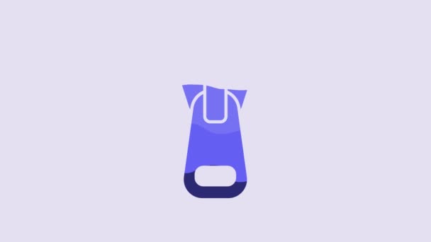 Blue Zipper Icon Isolated Purple Background Video Motion Graphic Animation — Stockvideo