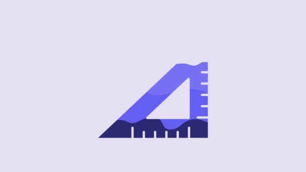 Blue Triangular Ruler Icon Isolated Purple Background Straightedge Symbol Geometric — Stock Video