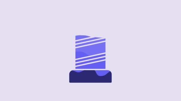 Голубая Швейная Тройка Шпильке Выделена Фиолетовом Фоне Катушка Пряжи Нить — стоковое видео