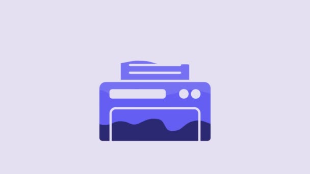 Blue Printer Icon Isolated Purple Background Video Motion Graphic Animation — Stok Video