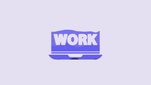 Blue Laptop Text Work Icon Isolated Purple Background Video Motion — Video
