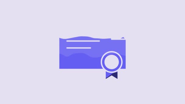 Blue Certificate Template Icon Isolated Purple Background Achievement Award Degree — 图库视频影像