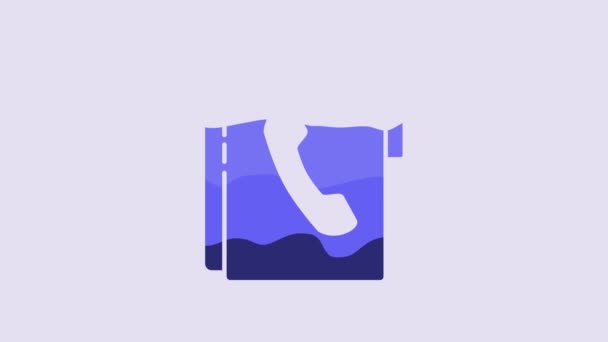青紫色の背景に隔離されたアドレス帳アイコン ノート 連絡先 ディレクトリ 電話帳のアイコン 4Kビデオモーショングラフィックアニメーション — ストック動画