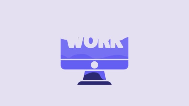 Blue Computer Monitor Text Work Icon Isolated Purple Background Video — Stok video