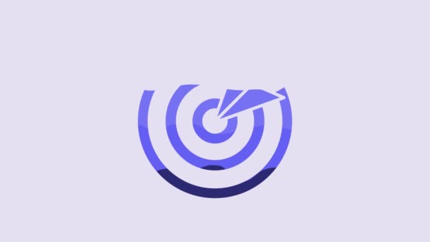 蓝色目标运动图标孤立在紫色背景 有射击场或射击场编号的干净目标 4K视频运动图形动画 — 图库视频影像