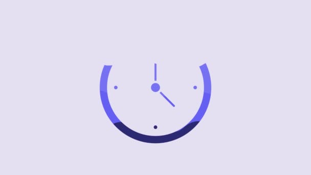 Blue Clock Icon Isolated Purple Background Time Symbol Video Motion — Stockvideo