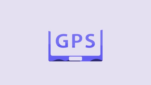 Blue Gps Device Map Icon Isolated Purple Background Video Motion — Stok video