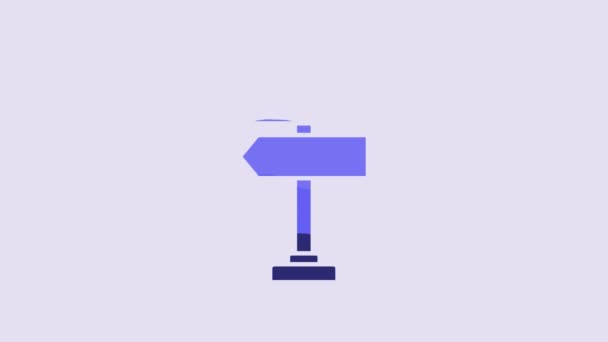 Blue Road Traffic Sign Signpost Icon Isolated Purple Background Pointer — Stock Video