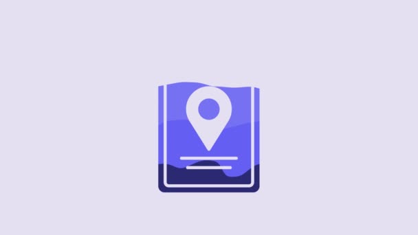Blue Folded Map Location Marker Icon Isolated Purple Background Video — Video Stock