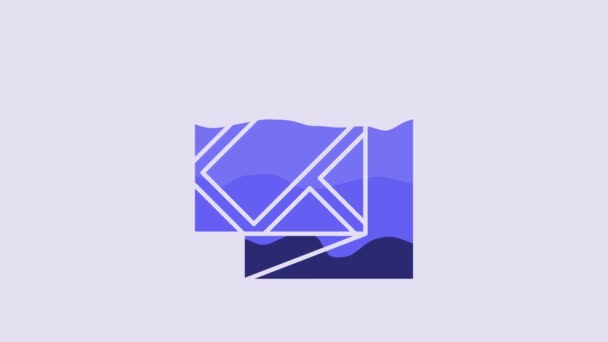 Icono Mapa Plegado Azul Aislado Sobre Fondo Púrpura Animación Gráfica — Vídeo de stock