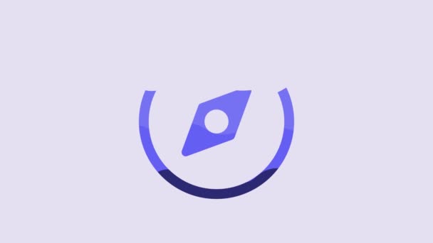 Pictograma Blue Compass Izolată Fundal Violet Simbolul Navigației Windrose Semn — Videoclip de stoc