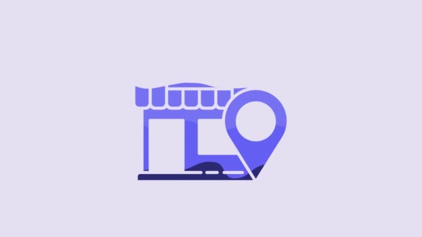 Blue Location Store Icon Isolated Purple Background Video Motion Graphic — Wideo stockowe