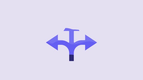 Blauw Verkeersbord Wegwijzer Pictogram Geïsoleerd Paarse Achtergrond Pointer Symbool Geïsoleerd — Stockvideo