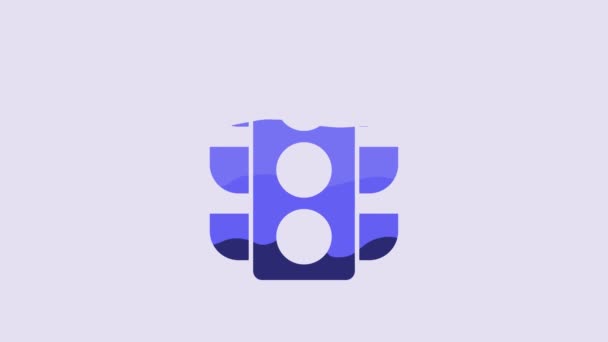 Blue Traffic Light Icon Isolated Purple Background Video Motion Graphic — Stock Video