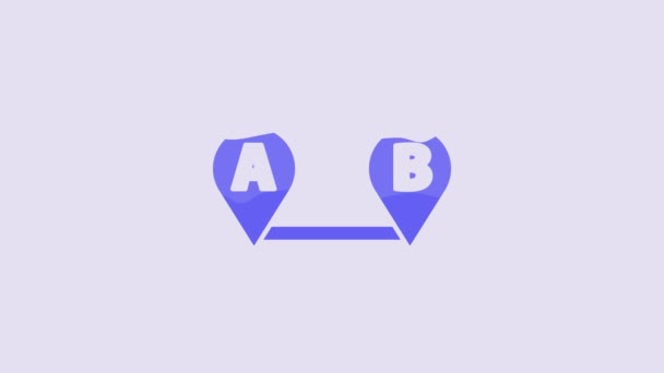 Blaues Routensymbol Isoliert Auf Violettem Hintergrund Kartenzeiger Zeichen Konzept Von — Stockvideo