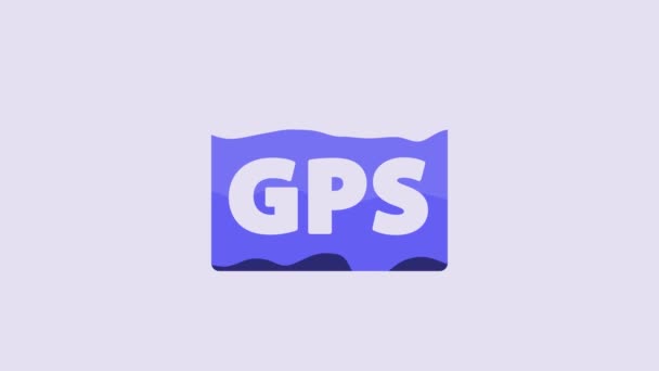 Blue Gps Устройство Иконкой Карты Выделенной Фиолетовом Фоне Видеографическая Анимация — стоковое видео