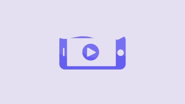 Blue Online Воспроизводить Видео Значок Изолирован Фиолетовом Фоне Смартфон Пленка — стоковое видео
