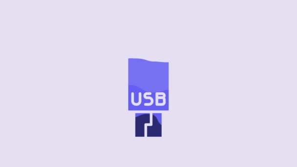 紫の背景に隔離された青のUsbフラッシュドライブのアイコン 4Kビデオモーショングラフィックアニメーション — ストック動画