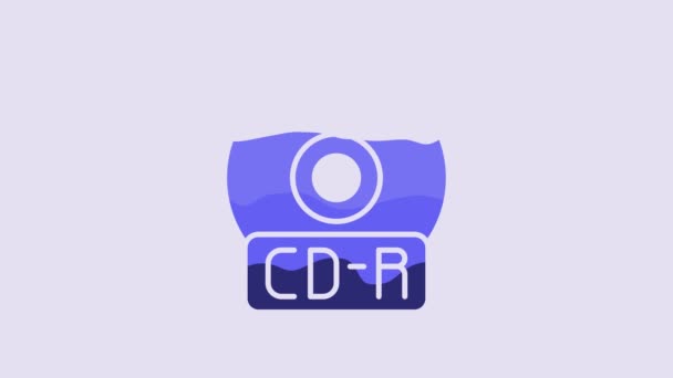 紫の背景に隔離された青いCdまたはDvdディスクアイコン コンパクトディスクサイン 4Kビデオモーショングラフィックアニメーション — ストック動画