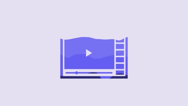Blue Online Play Video Icon Isolated Purple Background Film Strip — ストック動画