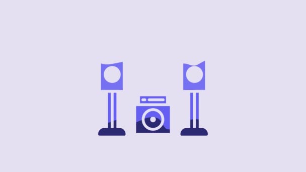 Blue Home Стерео Двумя Колонки Иконкой Изолированы Фиолетовом Фоне Музыкальная — стоковое видео