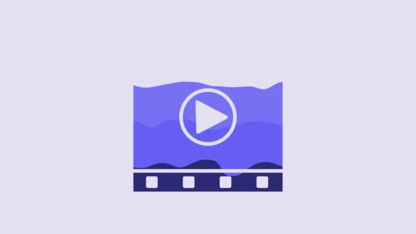 Blue Play Video Icon Isolated Purple Background Film Strip Sign — Stock videók