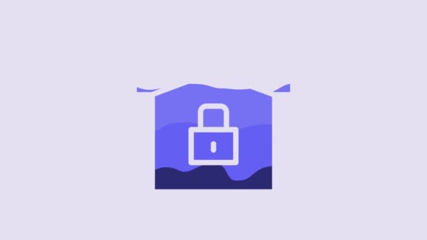 Blue House Protection Icon Isolated Purple Background Home Lock Protection — Wideo stockowe