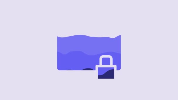 Blue Folder Lock Icon Isolated Purple Background Closed Folder Padlock — Video Stock