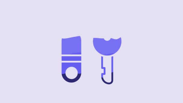 Casa Azul Con Icono Clave Aislado Sobre Fondo Púrpura Concepto — Vídeos de Stock