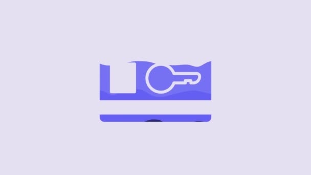 Blue Key Card Icon Isolated Purple Background Video Motion Graphic — Vídeo de Stock
