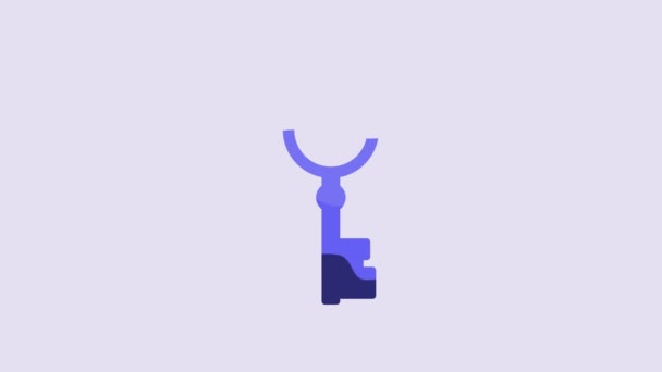 Blue Old Key Icon Isolated Purple Background Video Motion Graphic — Stockvideo