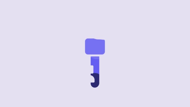 Blue Unlocked Key Icon Isolated Purple Background Video Motion Graphic — Stockvideo