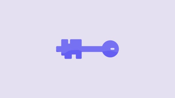 Blue Old Key Icon Isolated Purple Background Video Motion Graphic — ストック動画
