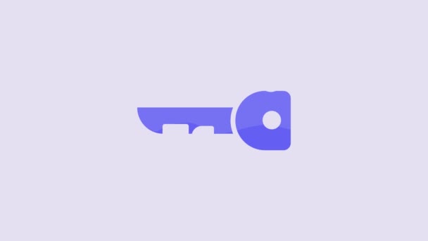 Blue Key Icon Isolated Purple Background Video Motion Graphic Animation — Stockvideo