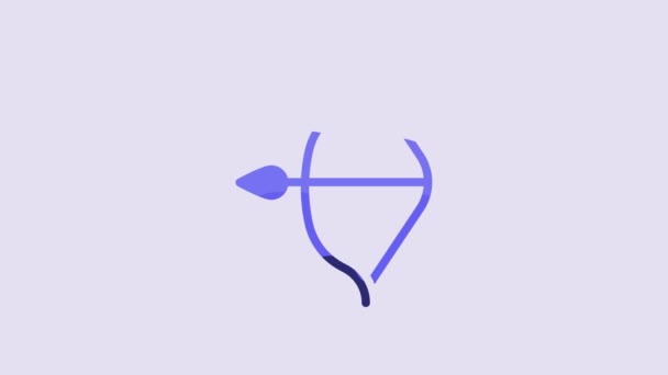 蓝色中世纪弓和箭头图标孤立在紫色背景 中世纪的武器4K视频运动图形动画 — 图库视频影像