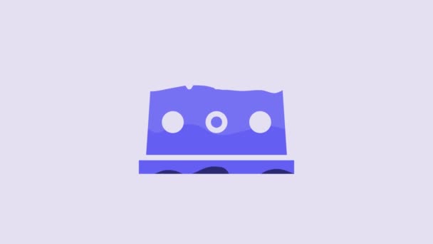 青の王の王冠のアイコンは 紫の背景に隔離された 4Kビデオモーショングラフィックアニメーション — ストック動画