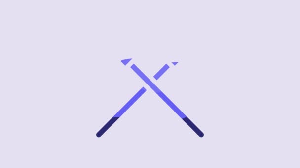 蓝色十字中世纪长矛图标孤立在紫色背景 中世纪的武器4K视频运动图形动画 — 图库视频影像