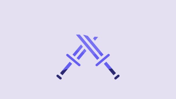 Blue Crossed Medieval Sword Icon Isolated Purple Background Medieval Weapon — Stock Video