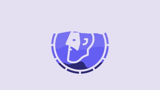 Azul Icono Moneda Antigua Aislado Sobre Fondo Púrpura Animación Gráfica — Vídeo de stock