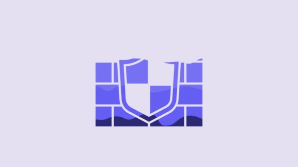 Blue Shield Cyber Security Brick Wall Icon Isolated Purple Background — Video Stock