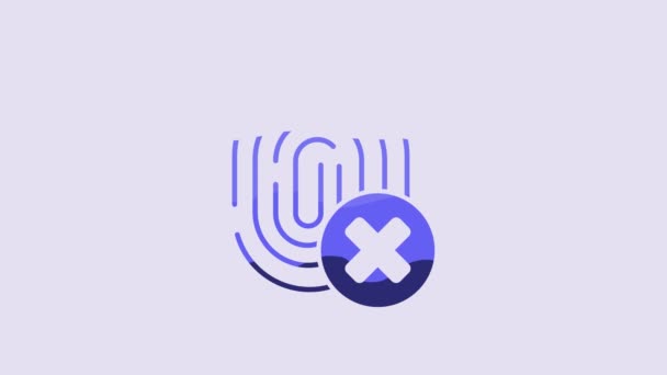 青紫色の背景に隔離されたキャンセルされた指紋アイコン アクセスはユーザーの概念を拒否した 間違いだ詐欺だ 身分証明書 タッチId 4Kビデオモーショングラフィックアニメーション — ストック動画