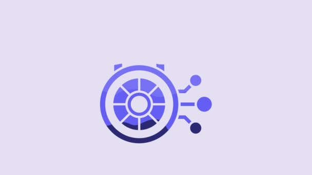 Icono Azul Seguridad Cibernética Aislado Sobre Fondo Púrpura Candado Cerrado — Vídeos de Stock